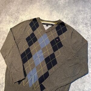 Tommy Hilfiger Mens Argyle V Neck Sweater Size SP‎ Gray Blue Navy Yellow
